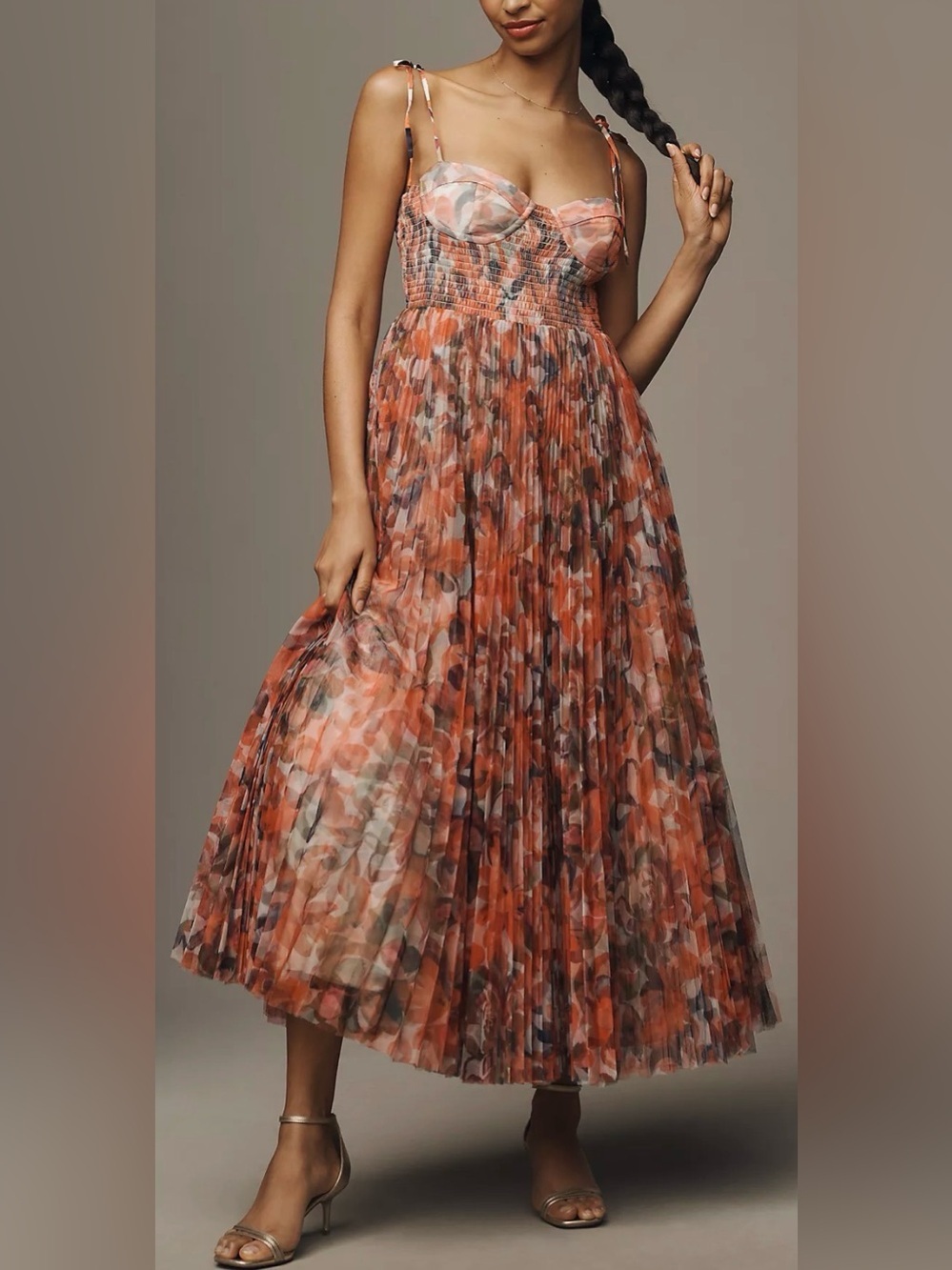 NEW Hutch Brianna Tie-Strap Pleated Maxi Dress sz S